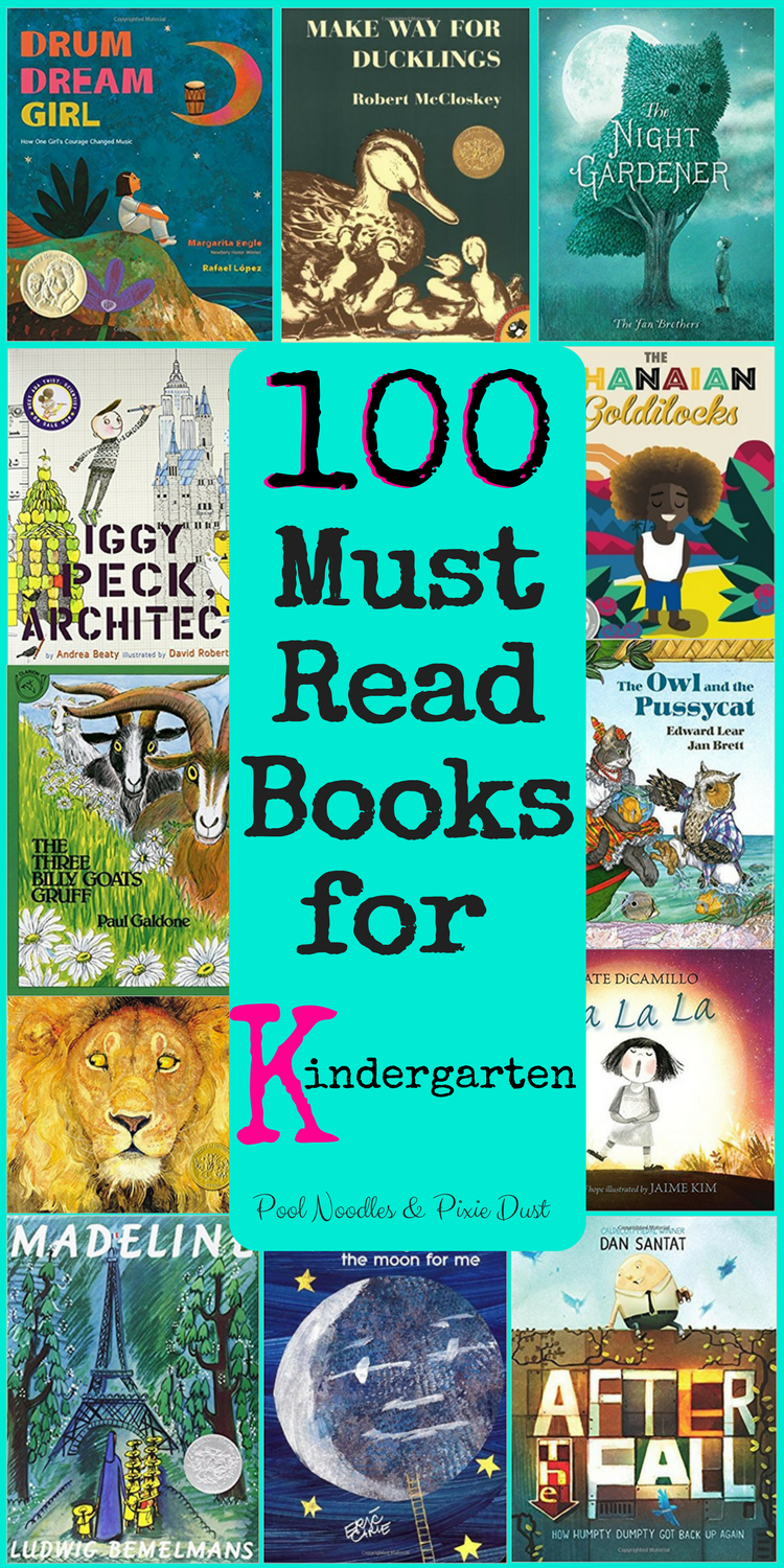 100 Must Read Books for Kindergarten. Plus FREE printable book list for the library and flower and paw print book recording sheets.