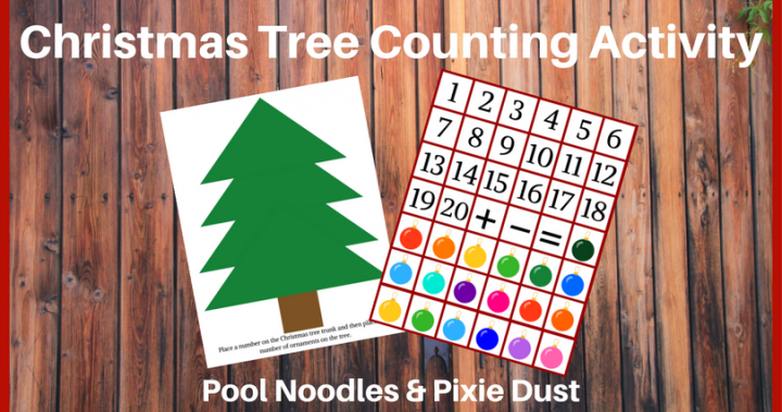 Count to 20 with a Christmas Tree and ornaments. Plus other ideas for counting, patterning, addition & subtraction, and place value! Pool Noodles & Pixie Dust