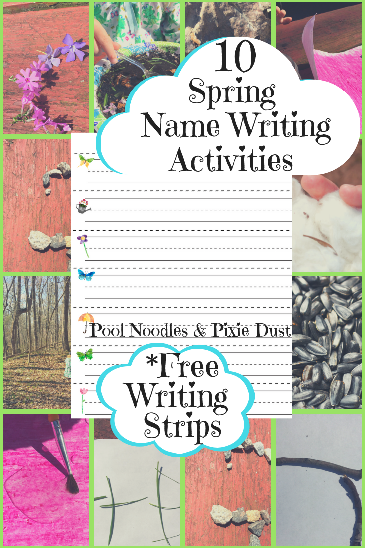 Free Spring-themed Name Writing Strips - Spring Name Writing Activities - Pool Noodles & Pixie Dust