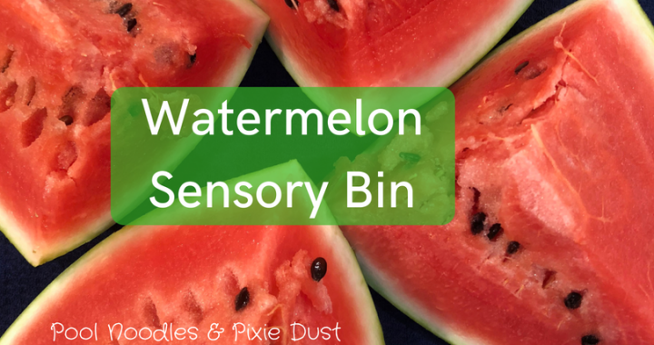 Have some fun this summer with a Watermelon Sensory Bin! - Pool Noodles & Pixie Dust