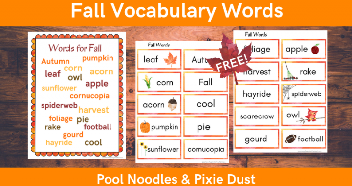 Fall Vocabulary Words - Free Fall Vocabulary Word CardsPool Noodles and Pixie Dust