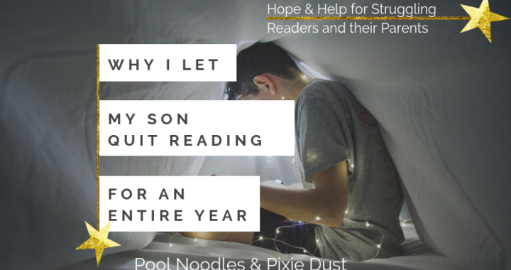 Why I Let My Son Quit Reading for an Entire Year - Every strategy I used during a year-long reading fast - Encouragement for struggling readers and their parents - Pool Noodles & Pixie Dust