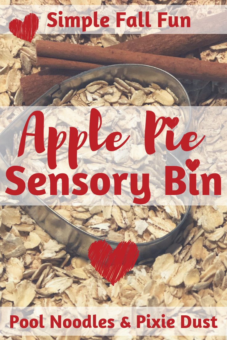 Try an Apple Pie Sensory Bin this fall for a simple sensory activity! Include, oatmeal, cinnamon sticks, and homemade apple chips.
