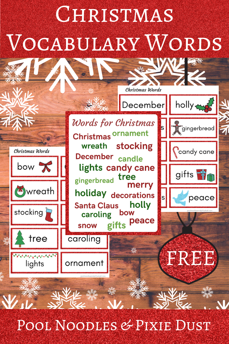 Christmas Vocabulary Word Cards FREE Printable - Pool Noodles & Pixie Dust
