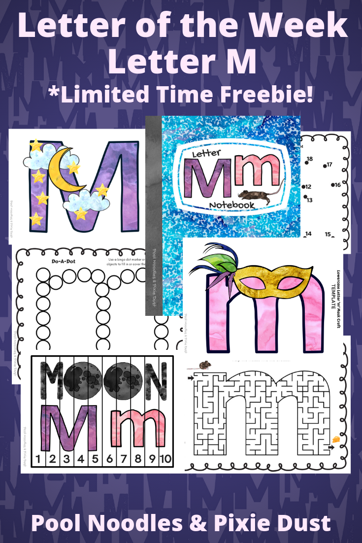 Letter of the Week - Letter M - Book List, Animals that start with M, Play Ideas, and a printable Letter M Notebook - Pool Noodles & Pixie Dust