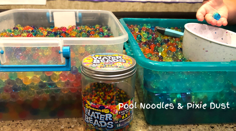 Investigating Colors with a Rainbow Water Beads Science Sensory Bin - Pool Noodles & Pixie Dust