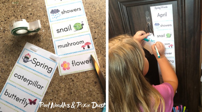 These free spring vocabulary words cards make a quick and easy writing center. Pool Noodles & Pixie Dust
