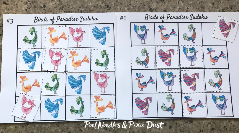 Birds of Paradise Picture Sudoku Puzzles for kids - Pool Noodles & Pixie Dust