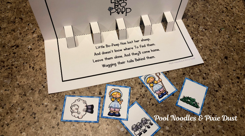 Asssembling Nursery Rhyme Pop-Up Sequencing Cards - Pool Noodles & Pixie Dust