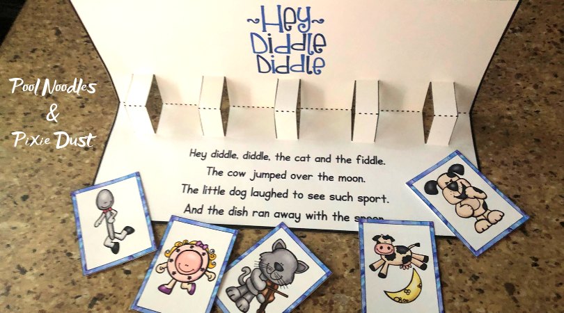 Hey Diddle Diddle the cat and the Fiddle - Nursery Rhyme Pop-Up Sequencing Cards - Pool Noodles & Pixie Dust